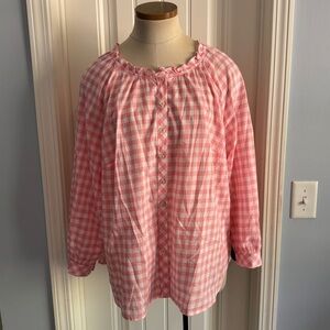 Talbots Plus Petite 1X Pink & White Check Button Down Blouse Top 1XP Preppy